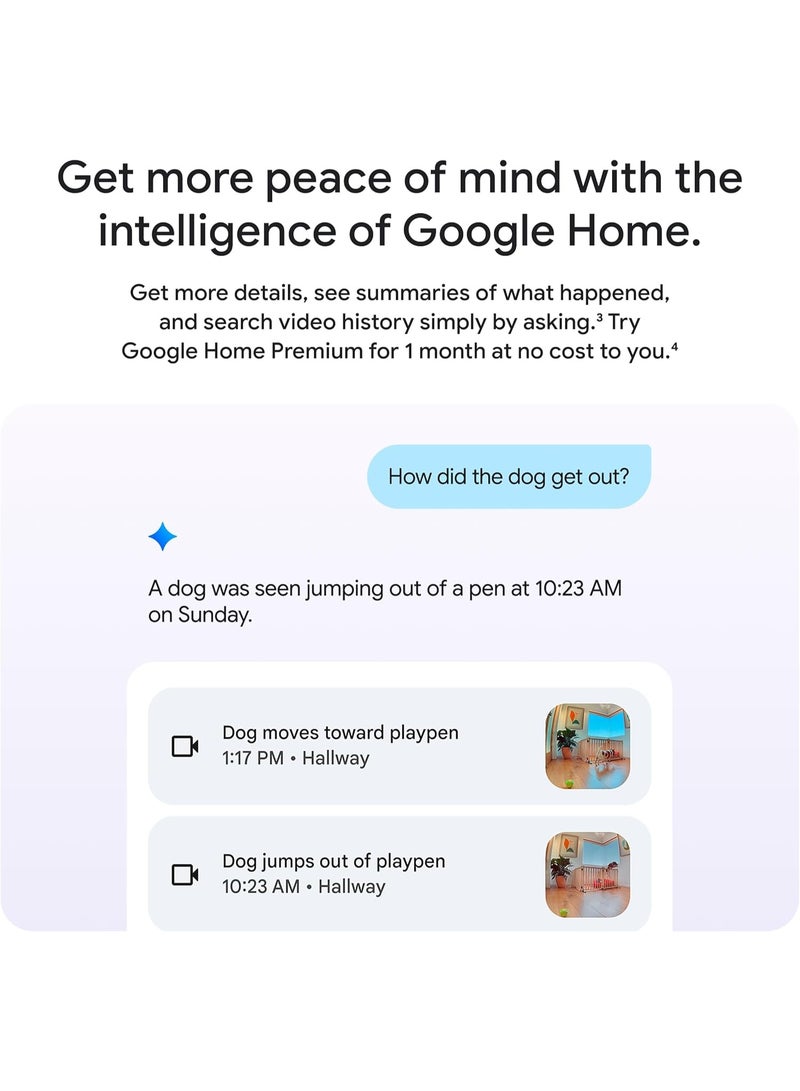 Google Nest Cam Indoor (Wired, 3rd Gen) Surveillance Camera with 2K Video and Gemini, Night Vision, 2-Way Audio, Works with Google Home, Model 2025, Snow - Image 5